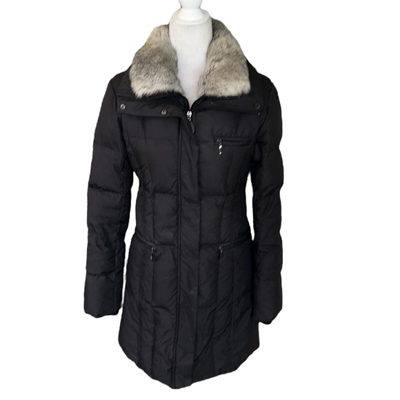 Steve by Searle Black Down & Genuine Fur Collar Quilted Puffer Jacket Coat  - M - Picture 2 of 16
